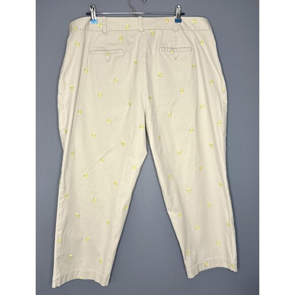 Talbots Pants Womens 18W Beige Lemon Embroidered Chino Ankle Cropped Heritage - Picture 8 of 15